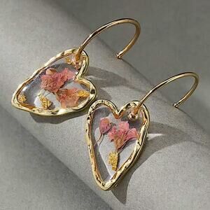 Gold Boho Flower Glass Dangle Earrings